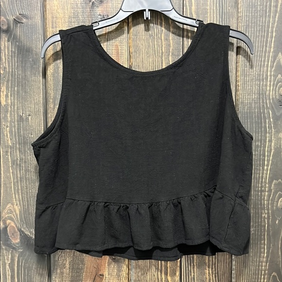 Anrabess Crop Top XL Black Button Back Boho Peplum Look Sleeveless Ruffles - Picture 1 of 5